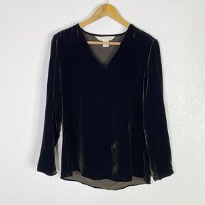 Vintage Express Dark Green Velvet Silk Blend Blouse